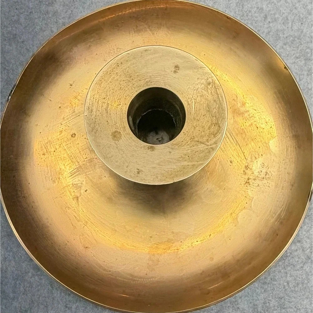 Vintage Solid Brass Chamberstick Taper Candle Holder Wide Saucer Base 8 Inch